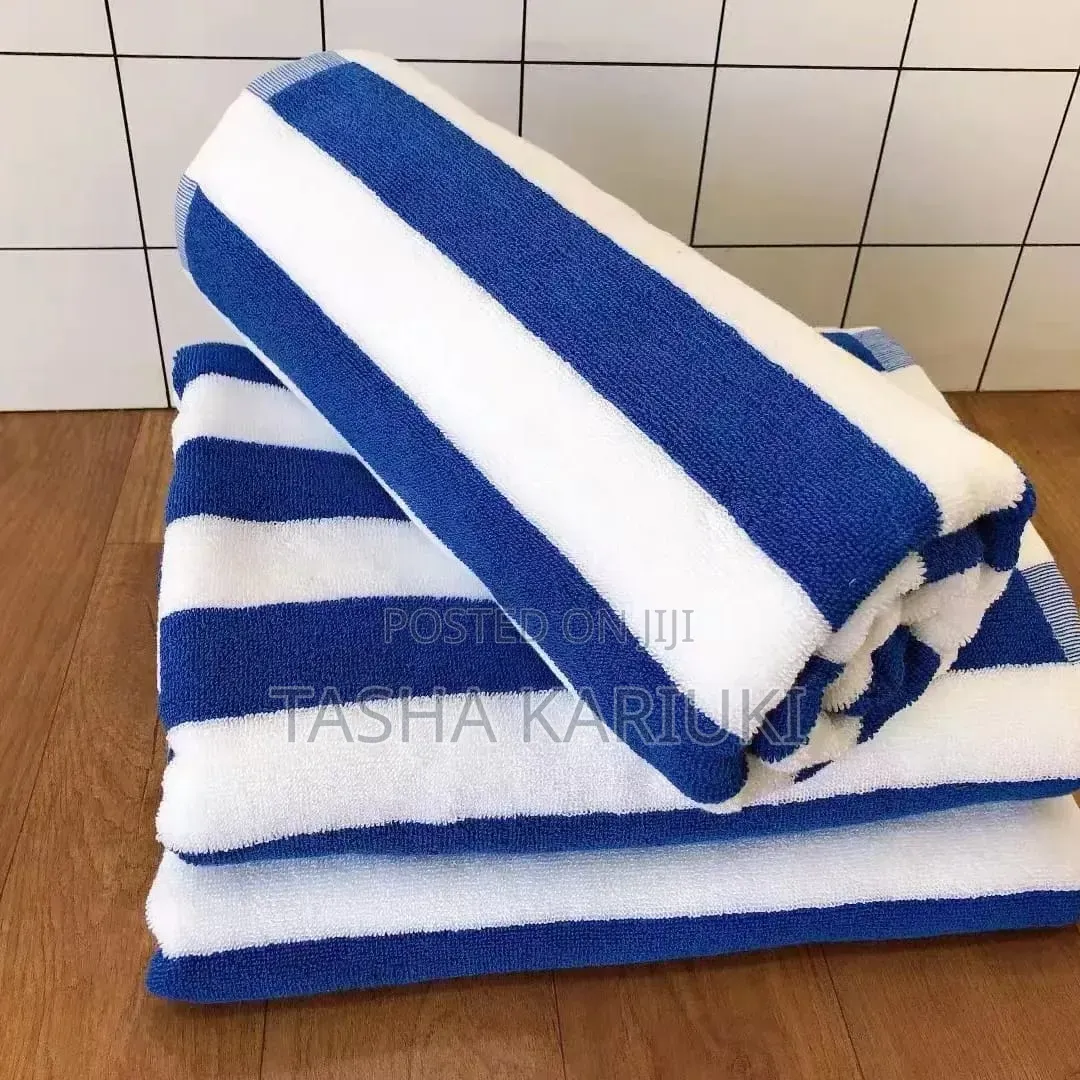 Classic White Blue Stripes Cabana Towels