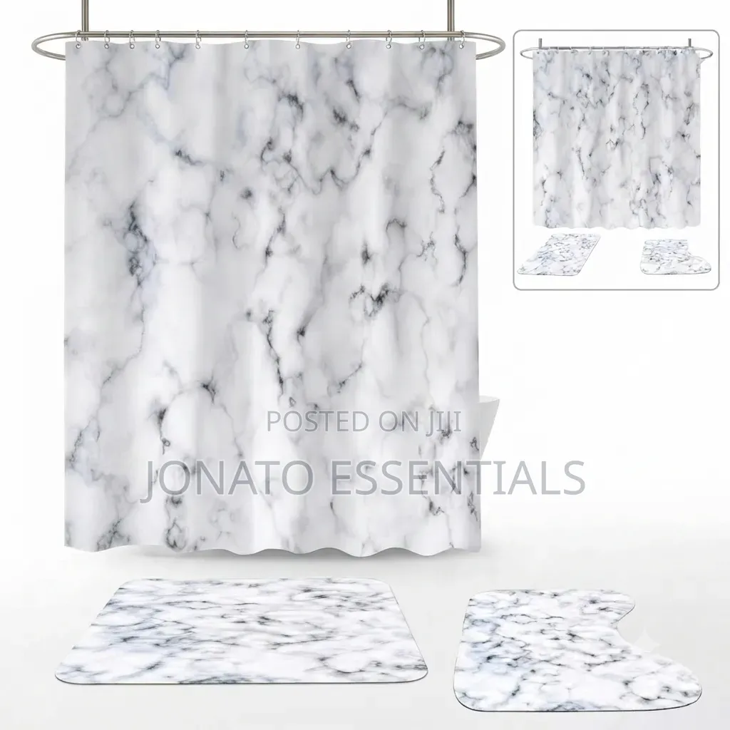 4pcs Marble Design Bathroom Set Shower Curtain and Mats