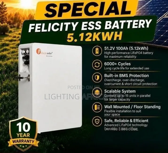Felicity 5.12kwh - 51.2v Lithium (100Ah) Ion Battery for Solar Kit