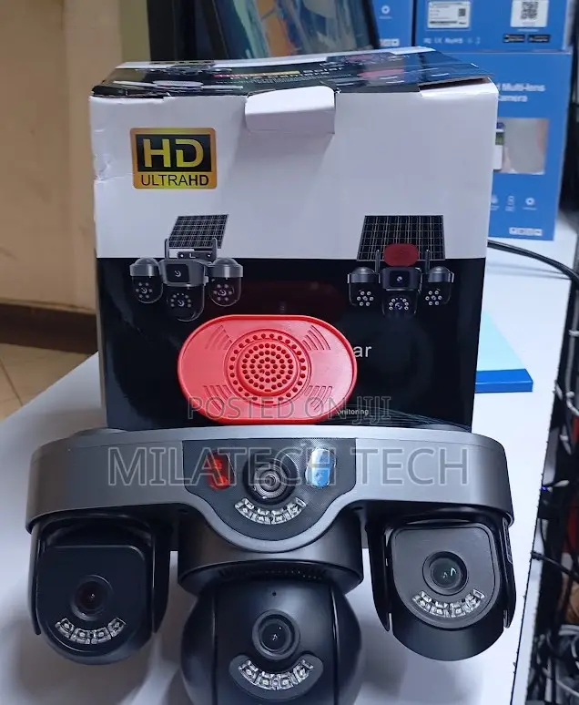 Triple Lens Solar Camera With SIM Card Alarm Siren