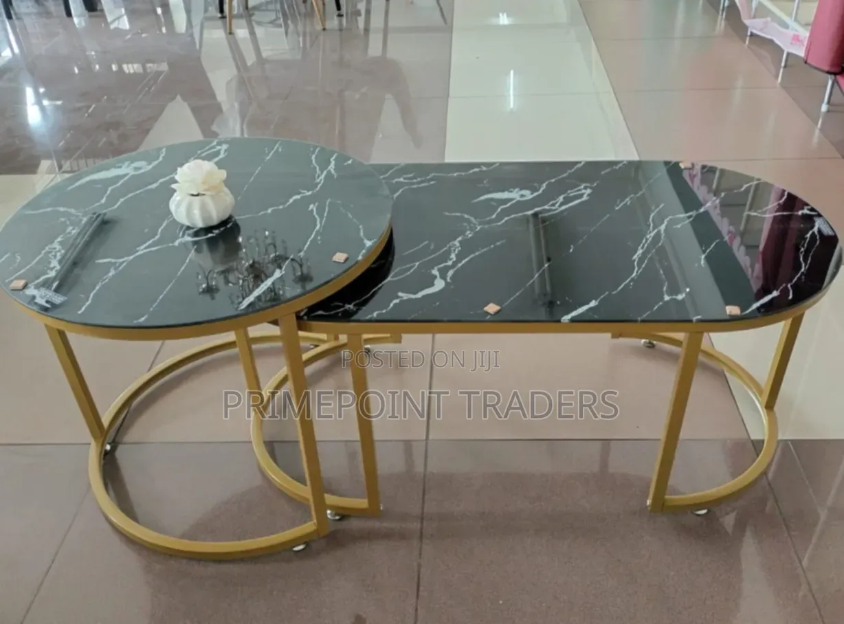 Modern Black Marble Nesting Coffee Table Set – Glass Finish