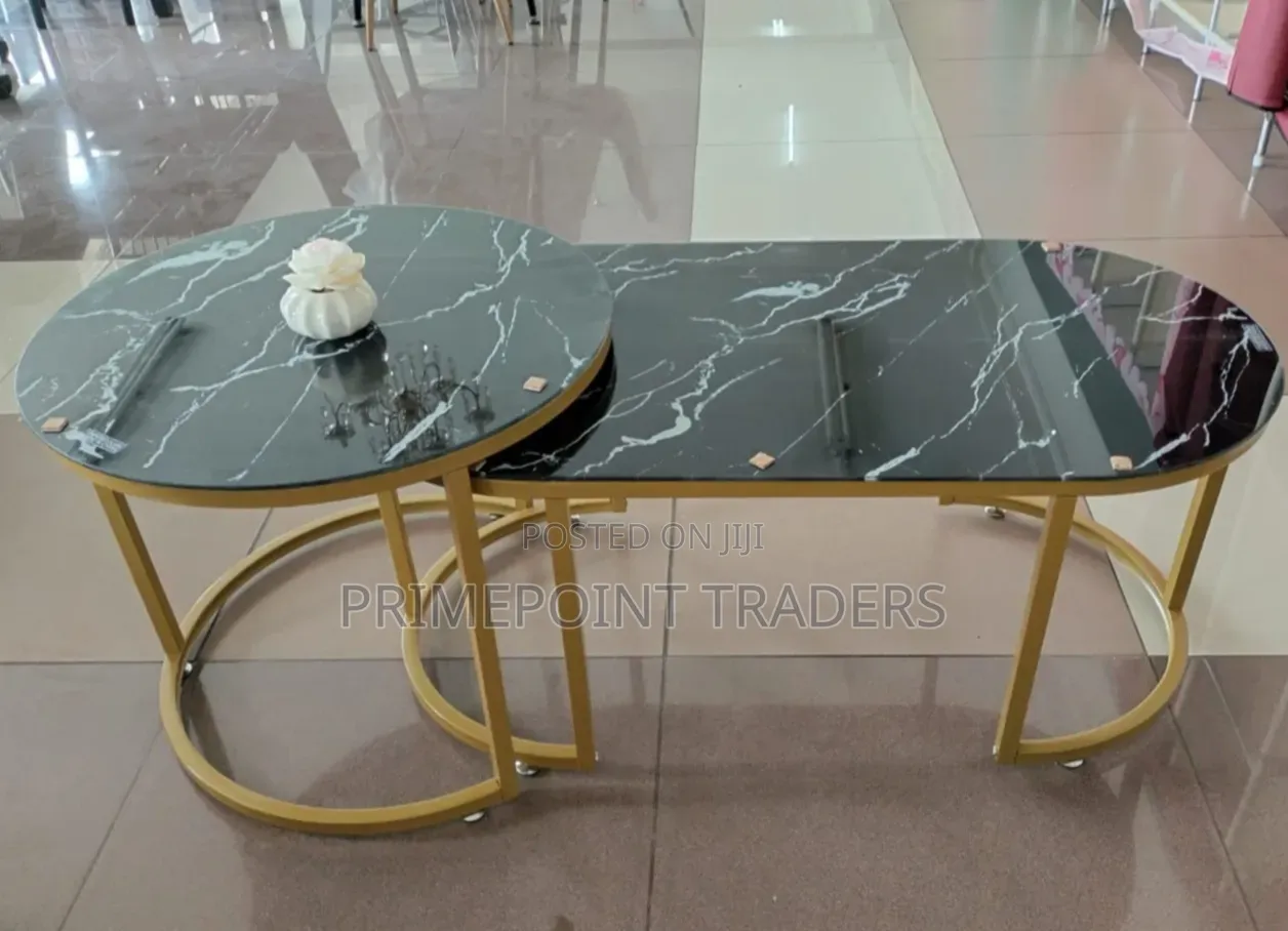 Modern Black Marble Nesting Coffee Table Set – Glass Finish