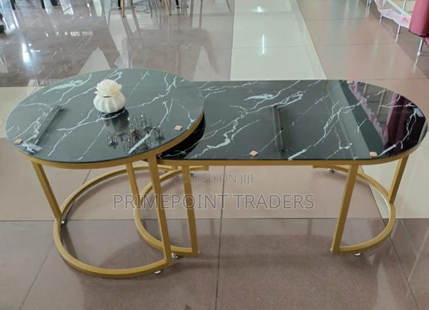Modern Black Marble Nesting Coffee Table Set – Glass Finish - thumbnail 2