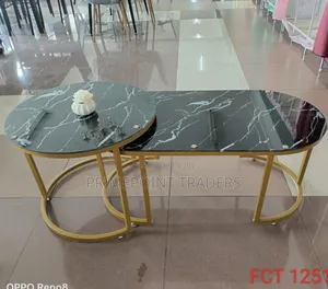 Luxury 2-Piece Black Marble Glass-Effect Coffee Table Set