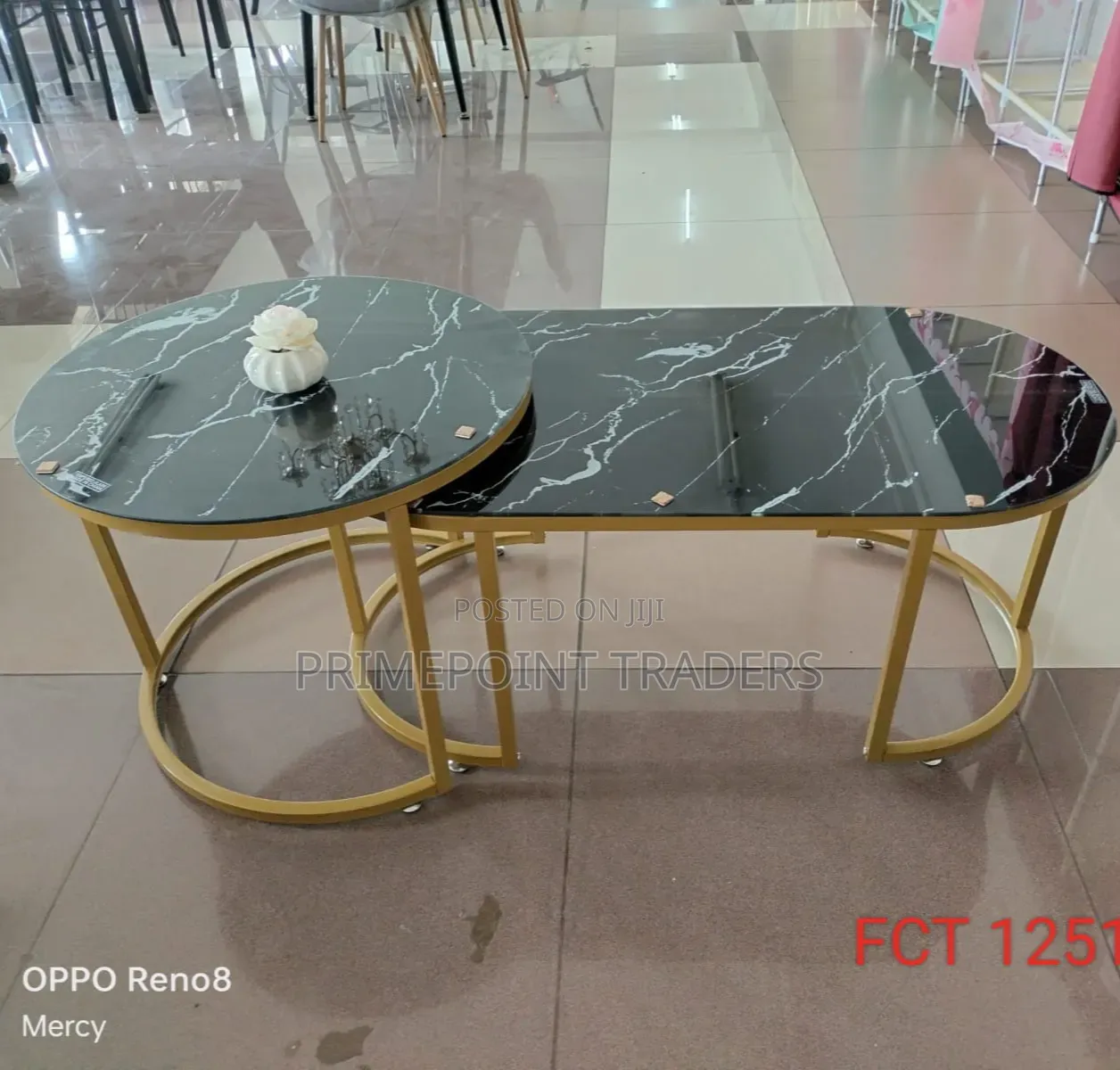 Luxury 2-Piece Black Marble Glass-Effect Coffee Table Set