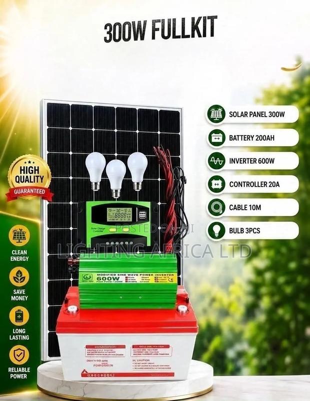 300 Watts Solar - 200Ah Gel Battery - 600w Inverter - 20A Controller