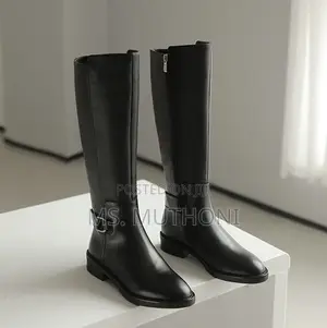 Classic Black Leather Knee-High Riding Boots 37-42