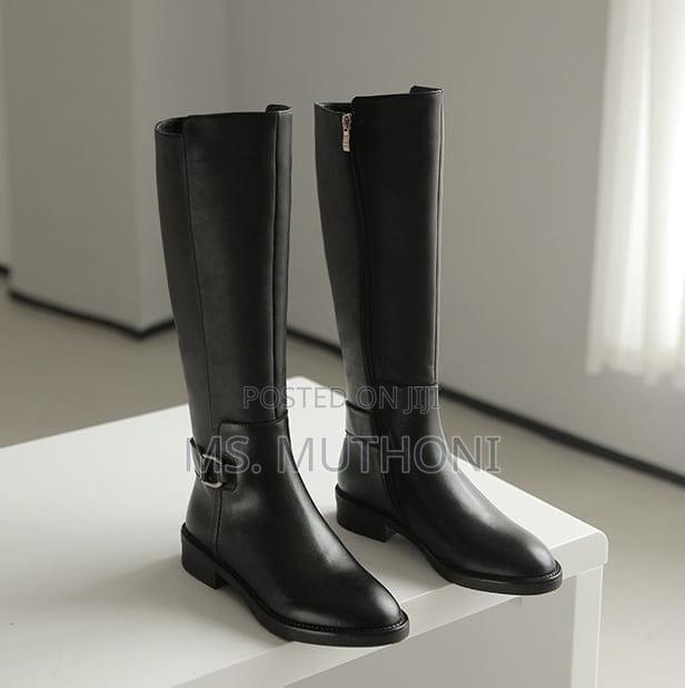 Classic Black Leather Knee-High Riding Boots 37-42