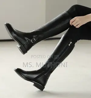 Classic Black Leather Knee-High Riding Boots 37-42