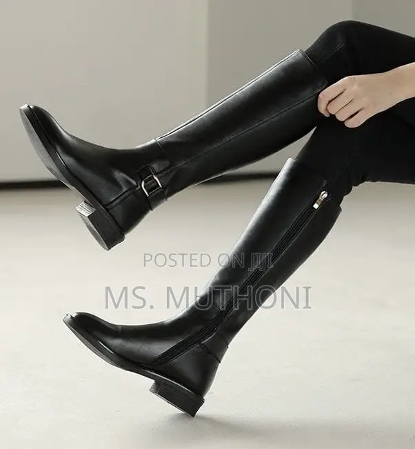 Classic Black Leather Knee-High Riding Boots 37-42