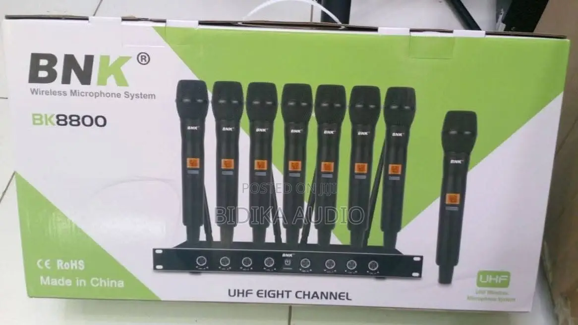 BNK BK8800 8-Channel Professional UHF Wireless Microphone System (Rack