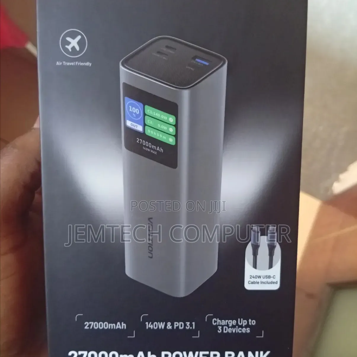 Vention 27000mAh Power Bank (USB-C + USB-C/USB-C/USB-A) 140WGray LED