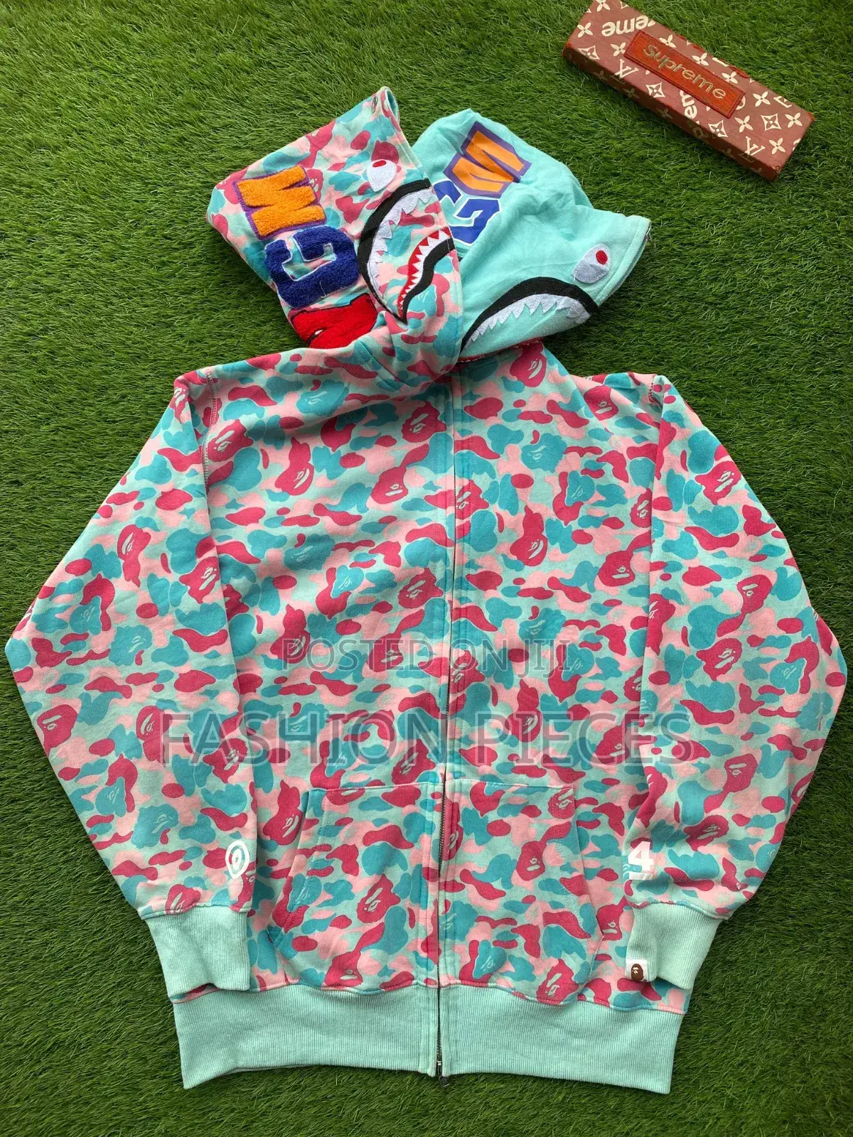 BAPE Dual-Side Shark Tiger Hoodie - Vibrant Multicolor Camo