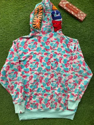 BAPE Dual-Side Shark Tiger Hoodie - Vibrant Multicolor Camo