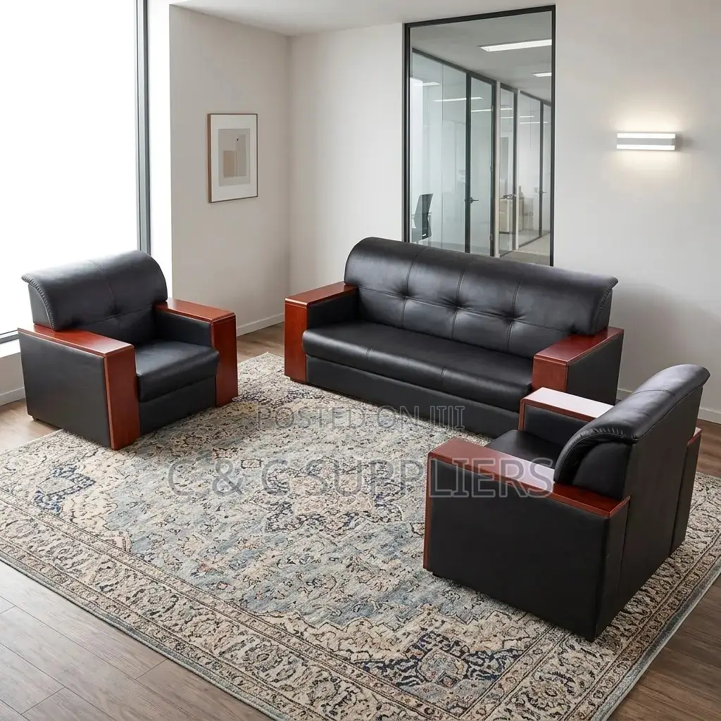 Office Sofa Set With Mahogany Armrest