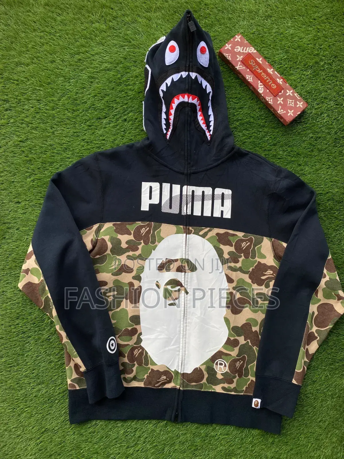 BAPE X Puma Full-Zip Shark Hoodie - Rare Camo Ape Head Graphic