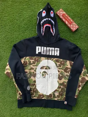 BAPE X Puma Full-Zip Shark Hoodie - Rare Camo Ape Head Graphic