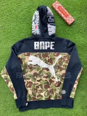 BAPE X Puma Full-Zip Shark Hoodie - Rare Camo Ape Head Graphic