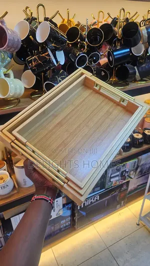 *Bamboo Serving Tray Set With Gold Handles_ele
