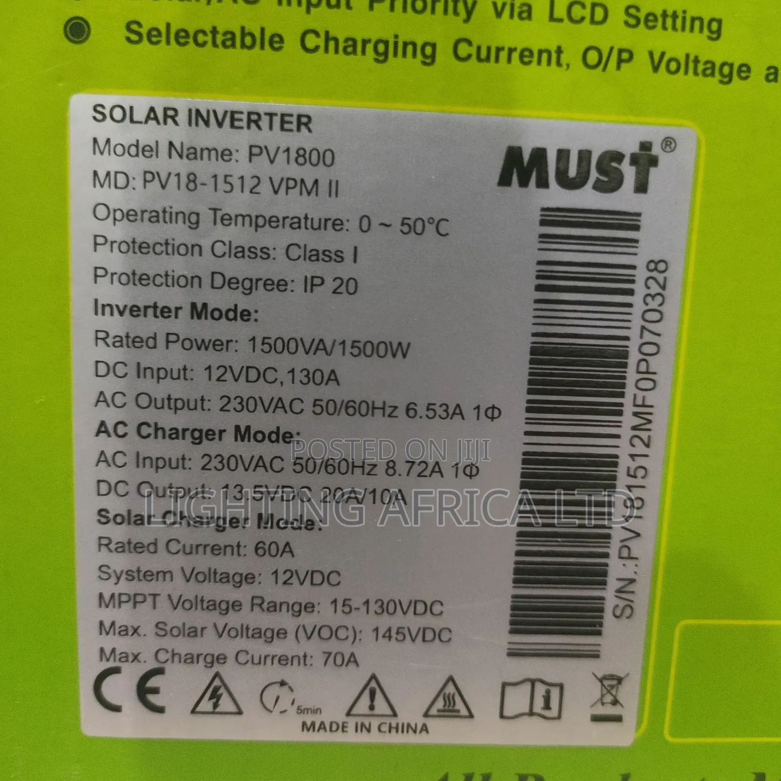 Must 1.5kva - 12v Hybrid Solar Inverter 60A MPPT Controller.