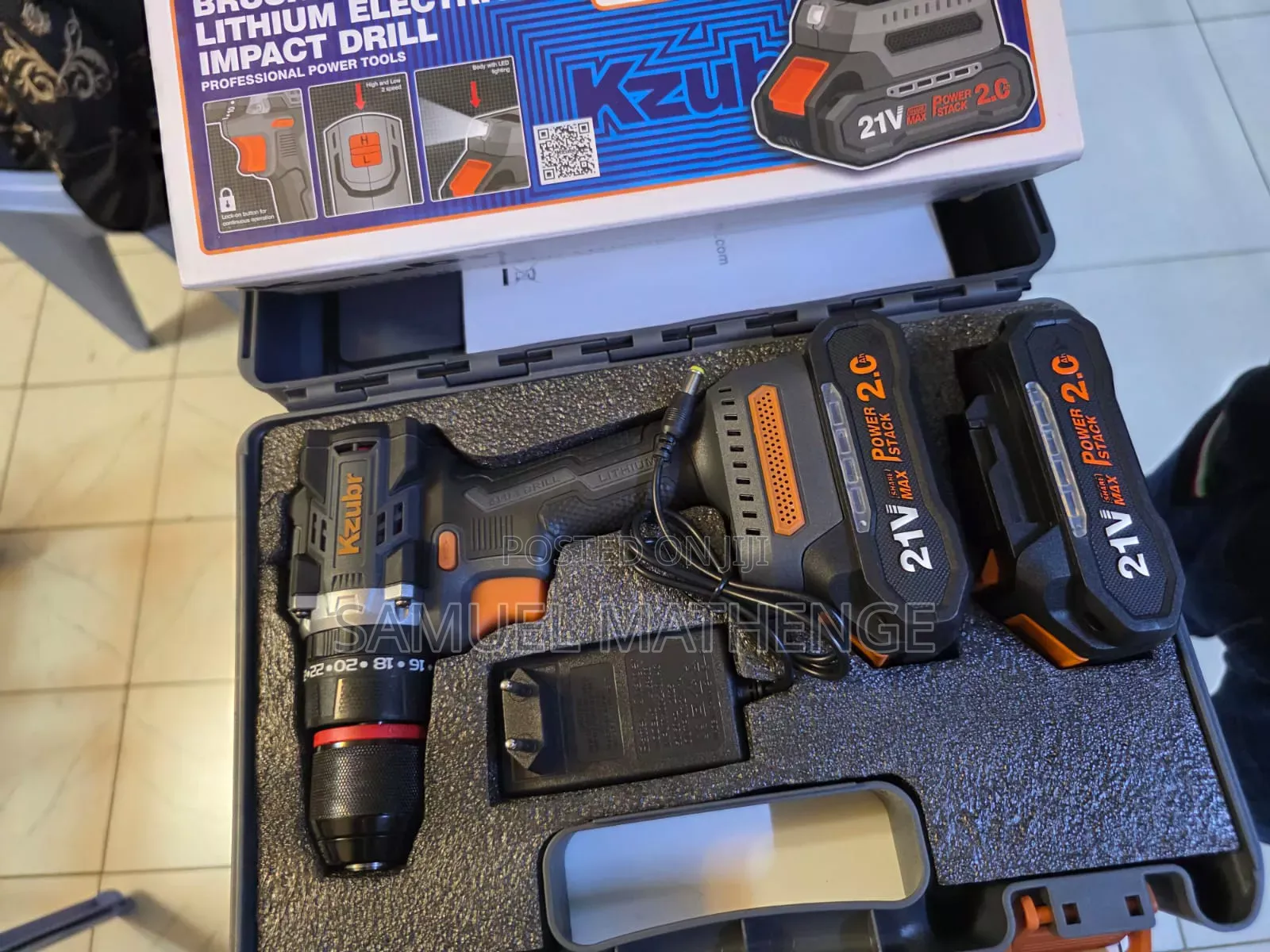 Kzubr 21V Rechargeable Cordless Drill Set – 2.0Ah Batteries Charger