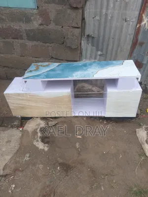Modern Ocean-Blue Marble Finish TV Stand