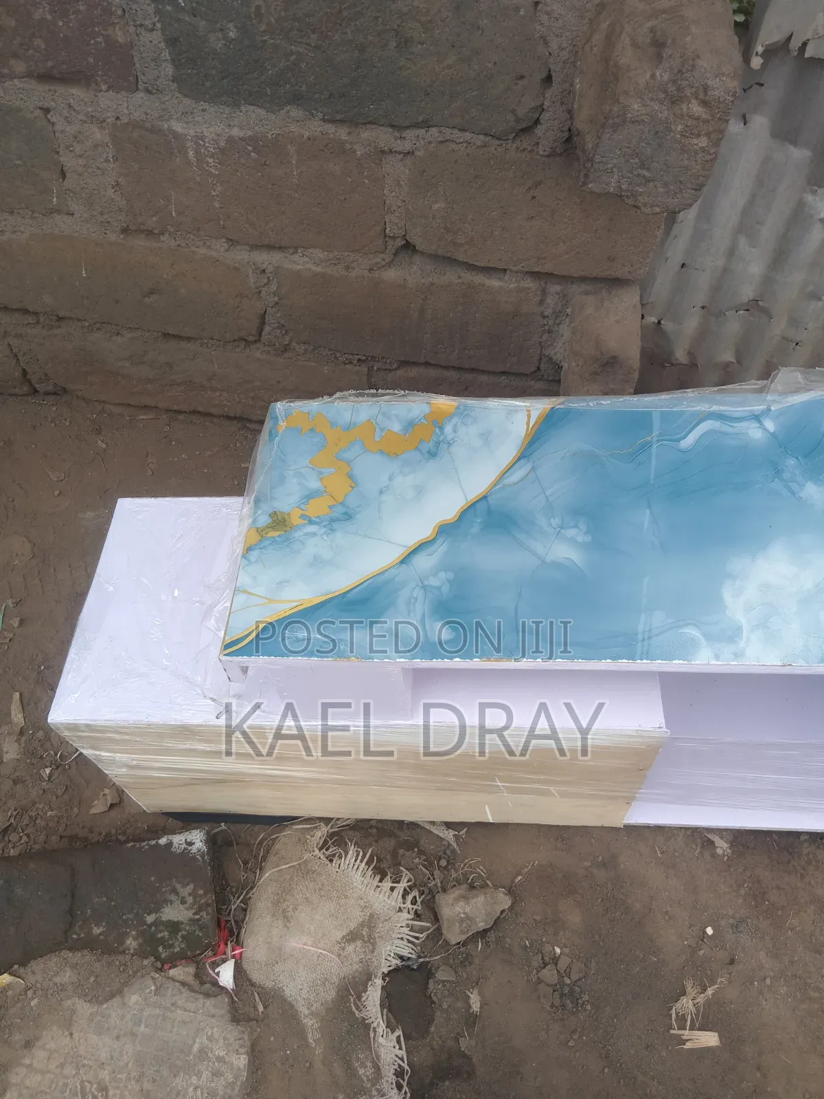 Modern Ocean-Blue Marble Finish TV Stand