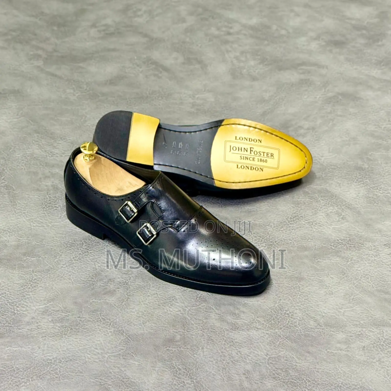 John Foster Premium Leather Double Monk Strap Shoes Size 40-46
