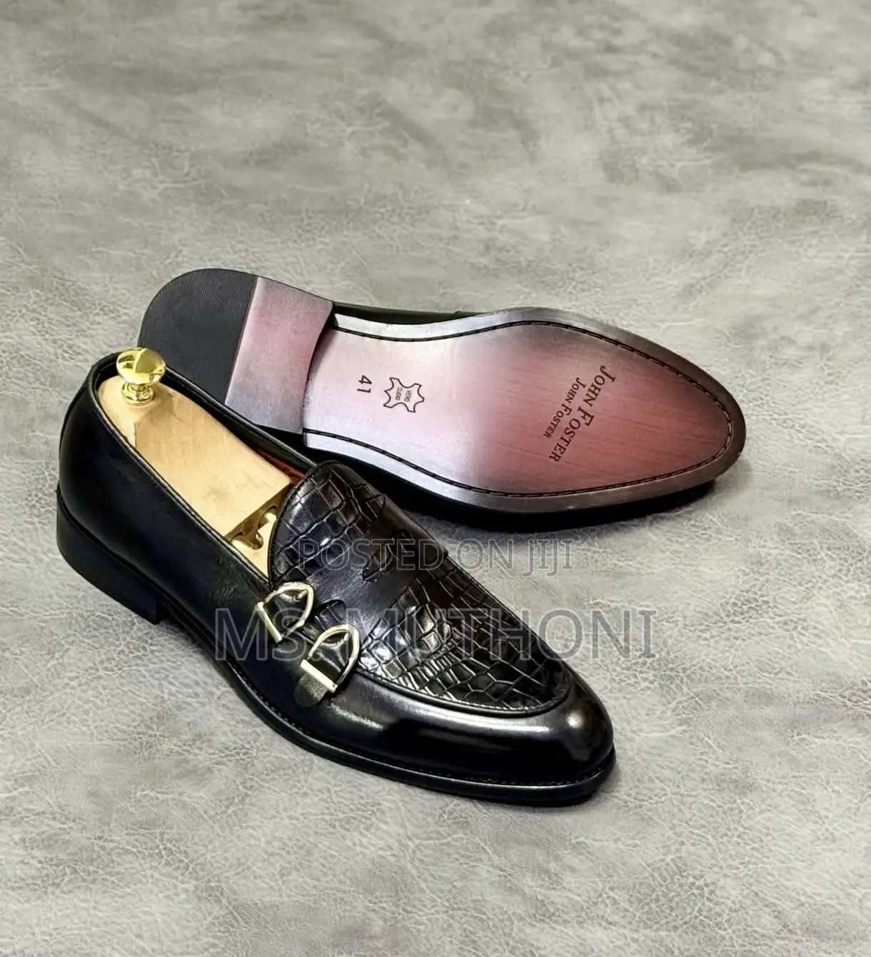 Executive Double Monk Deep-Textured Crocodile Embossment John Foster