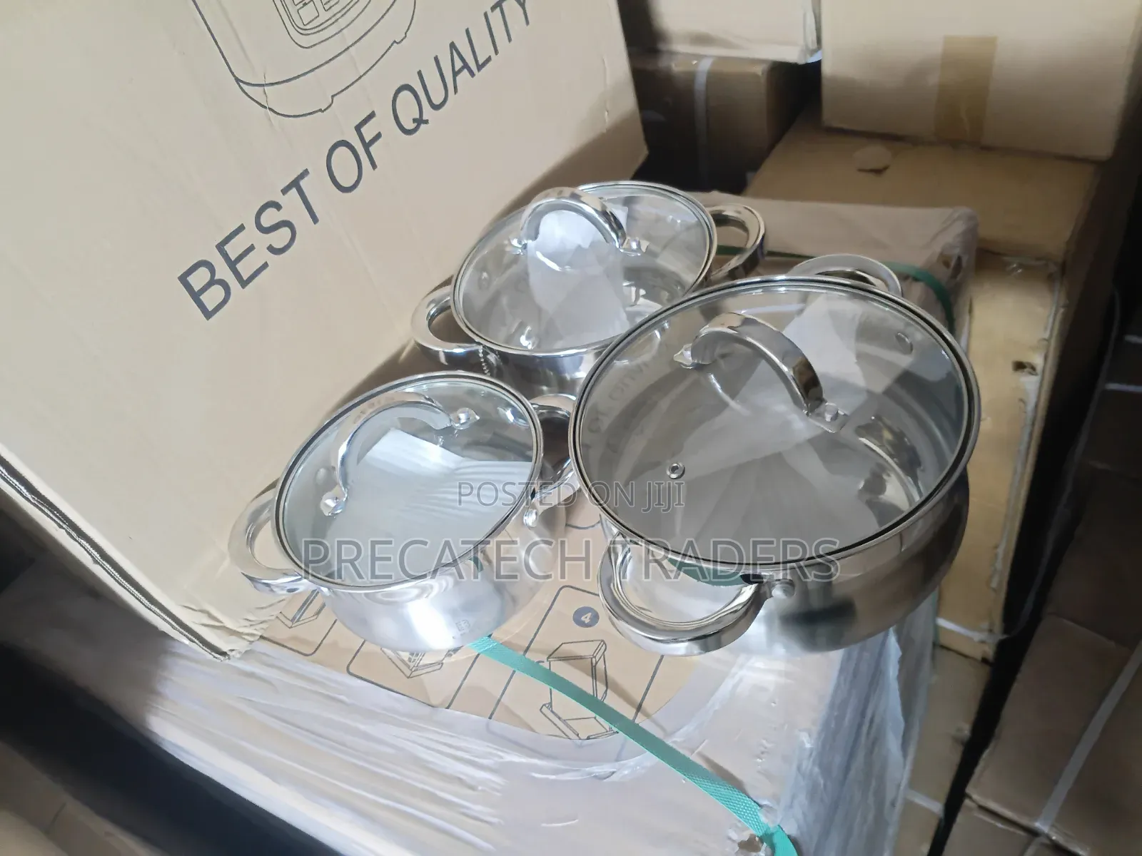 Edenberg 6-Piece Stainless Steel Cookware Set With Glass Lids