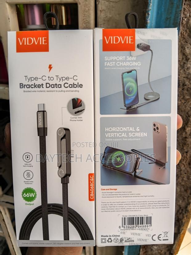 VIDVIE Type-C to Type-C Cable Foldable Bracket for Holding a Phone. - thumbnail 2