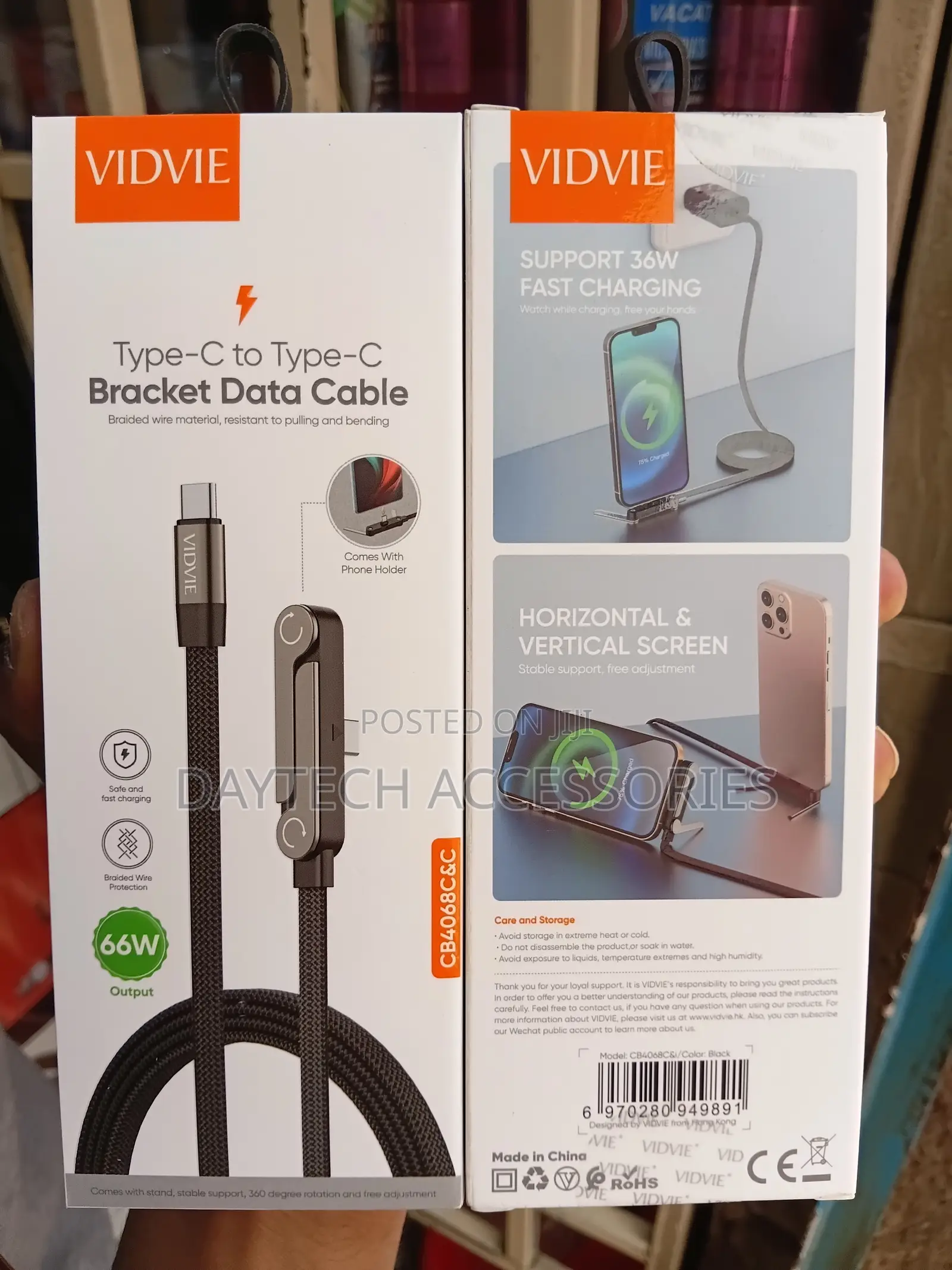 VIDVIE 2-in-1 Type-C to Type-C 66W Fast Charging and Phone Stand.