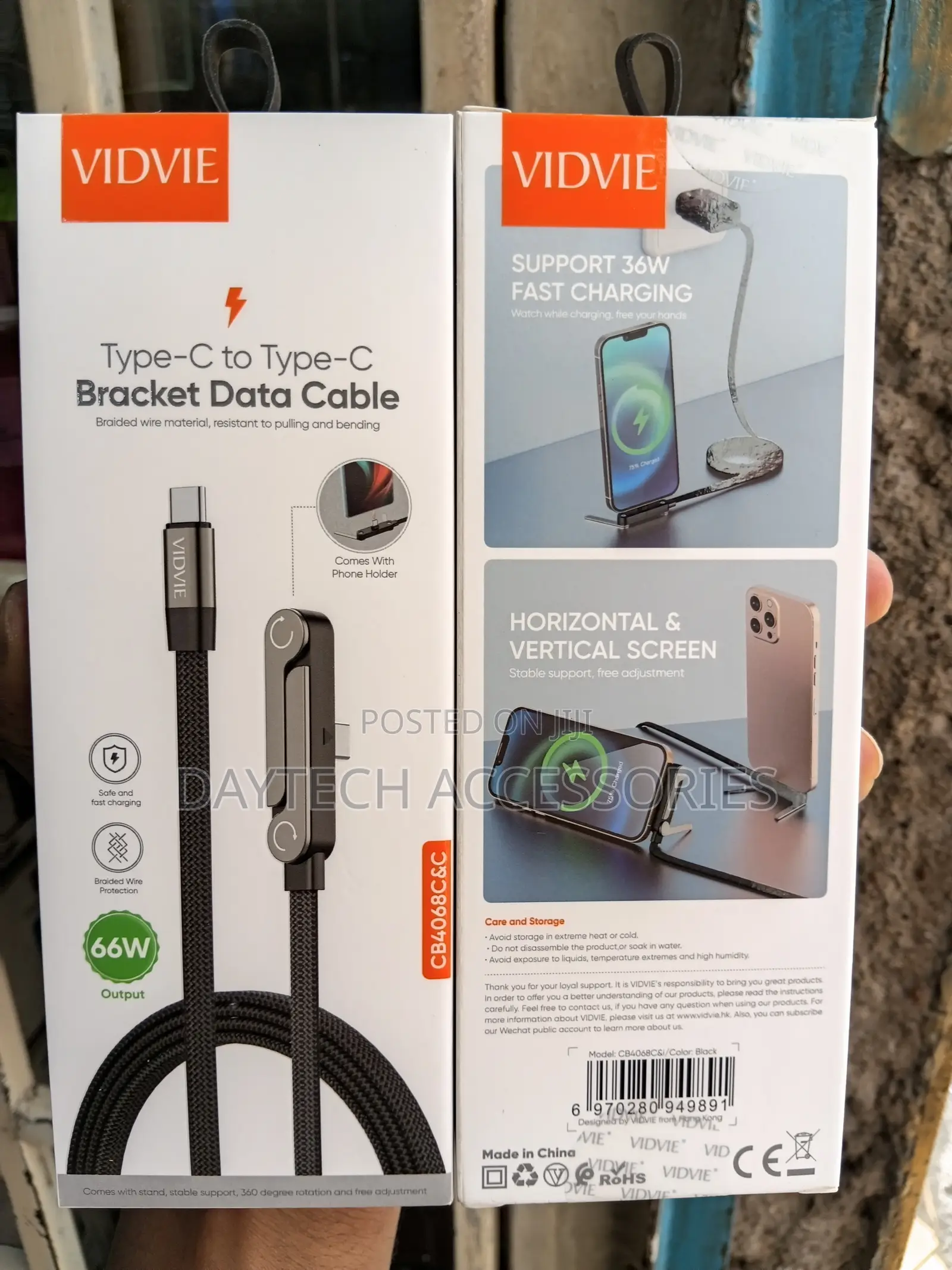 VIDVIE 2-in-1 Type-C to Type-C 66W Fast Charging and Phone Stand.