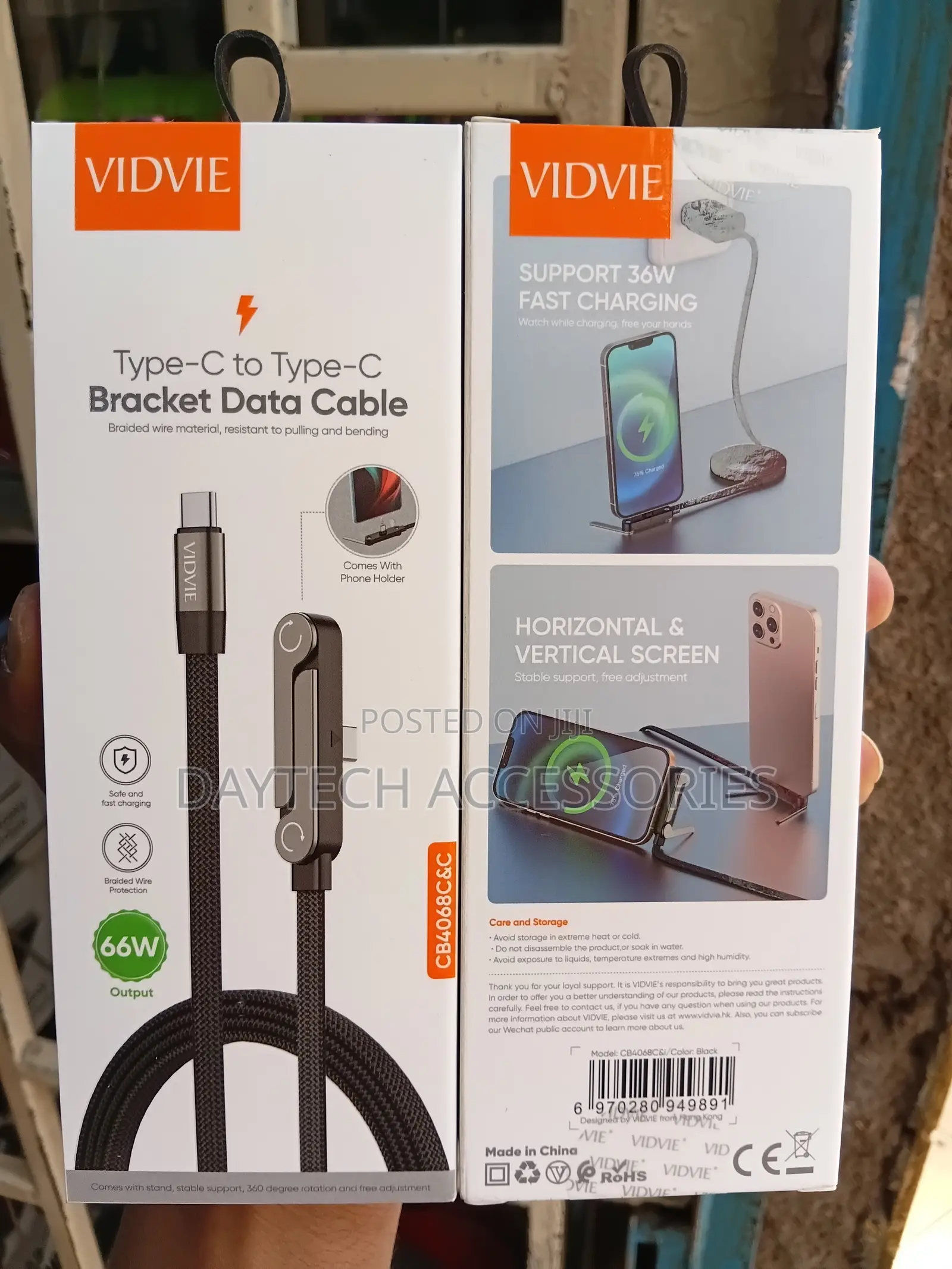 VIDVIE 2-in-1 Type-C to Type-C 66W Fast Charging and Phone Stand.