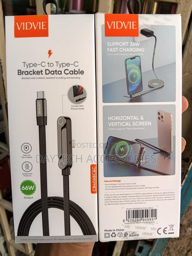 The VIDVIE CB4068C C 66W Type-C to Type-C Charging Cable Phone Stand