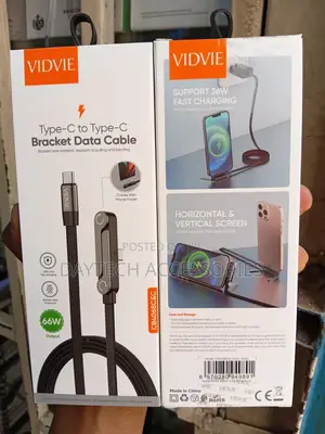 VIDVIE 66W Type-C to Type-C Charging With Built-in Phone Stand - 1.5M