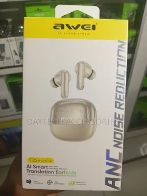 These Are Awei T229 ANC AI True Wireless Earbuds in a Beige Color.