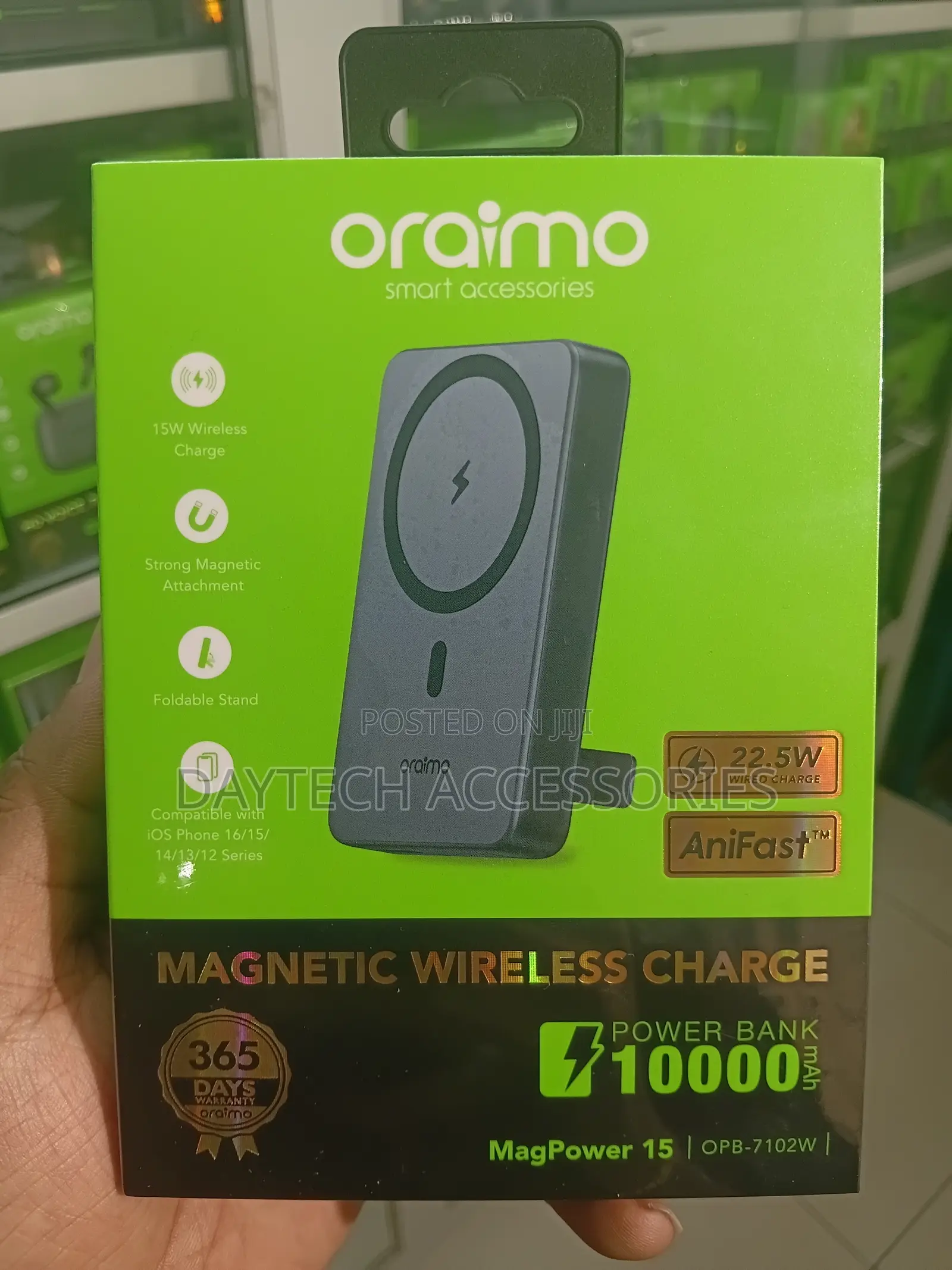 Oraimo 10,000mAh Magnetic Wireless Power Bank 22.5 W.( Black/ White)