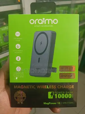 Oraimo 10,000mAh Magnetic Wireless Power Bank 22.5 W.( Black/ White)
