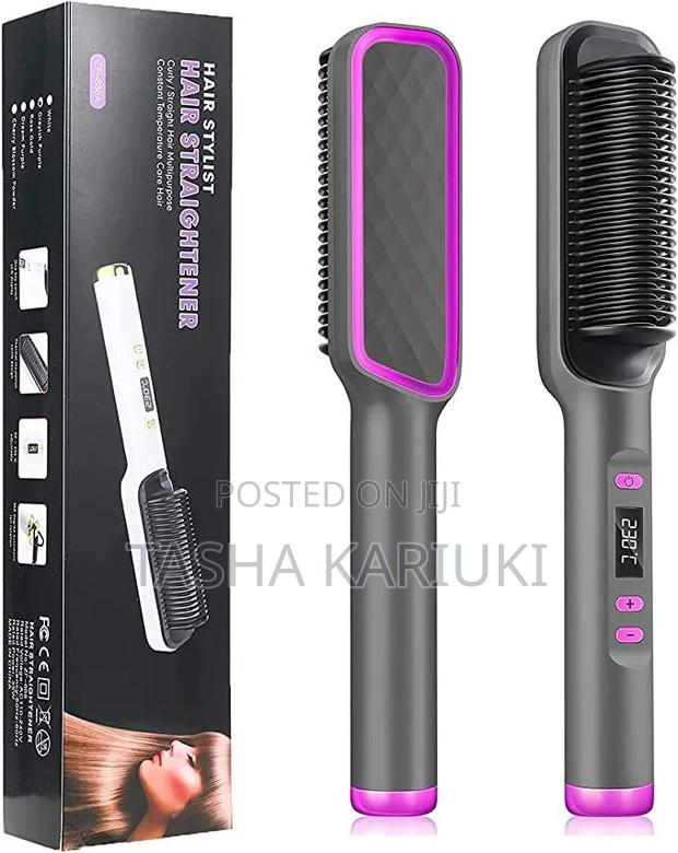 2-in-1 Hair Straightening Brush With Adjustable Temperature - main view