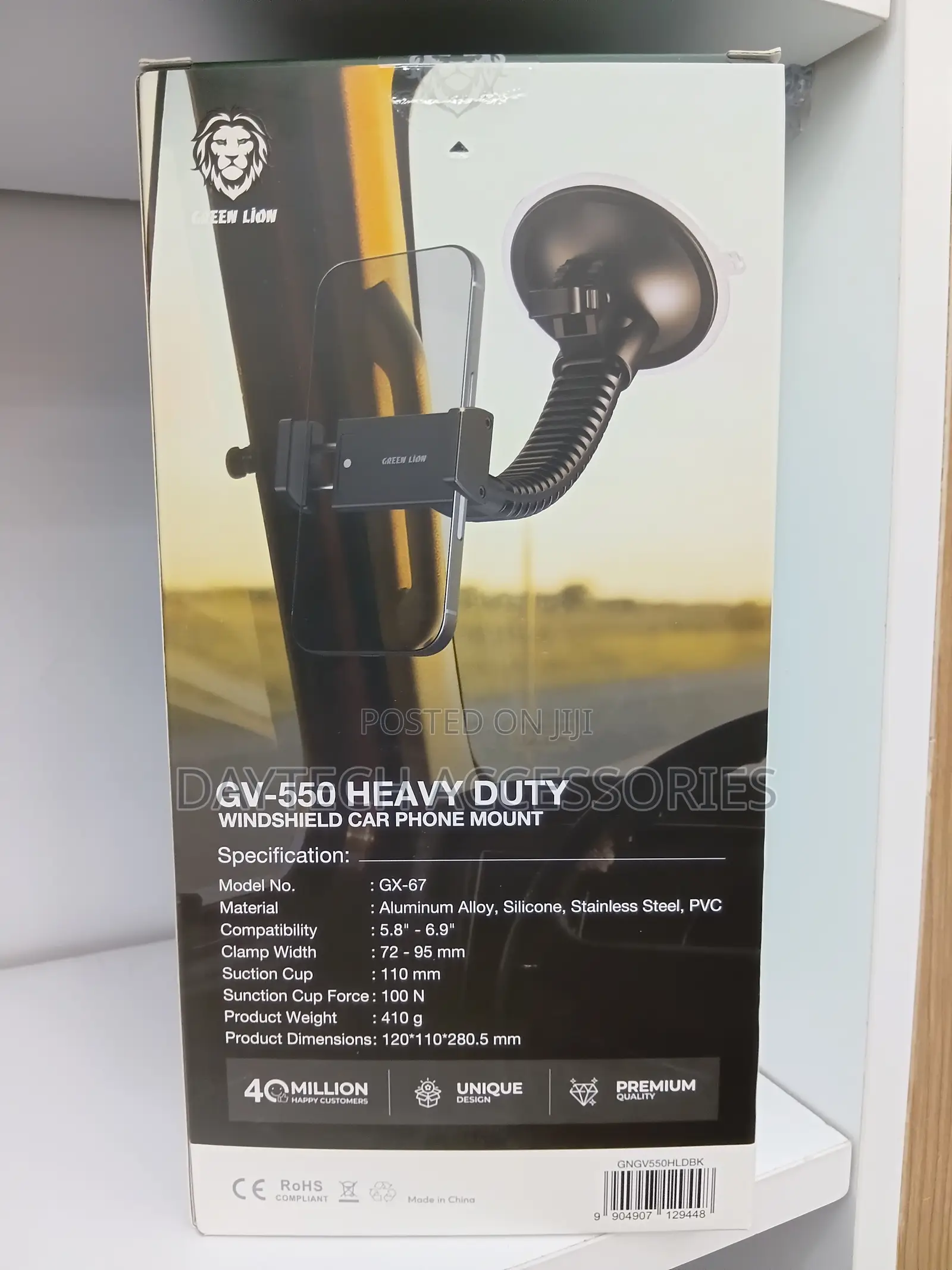 This Is a Green Lion GV-550 Heavy Duty Windshield Car Phone Mount.