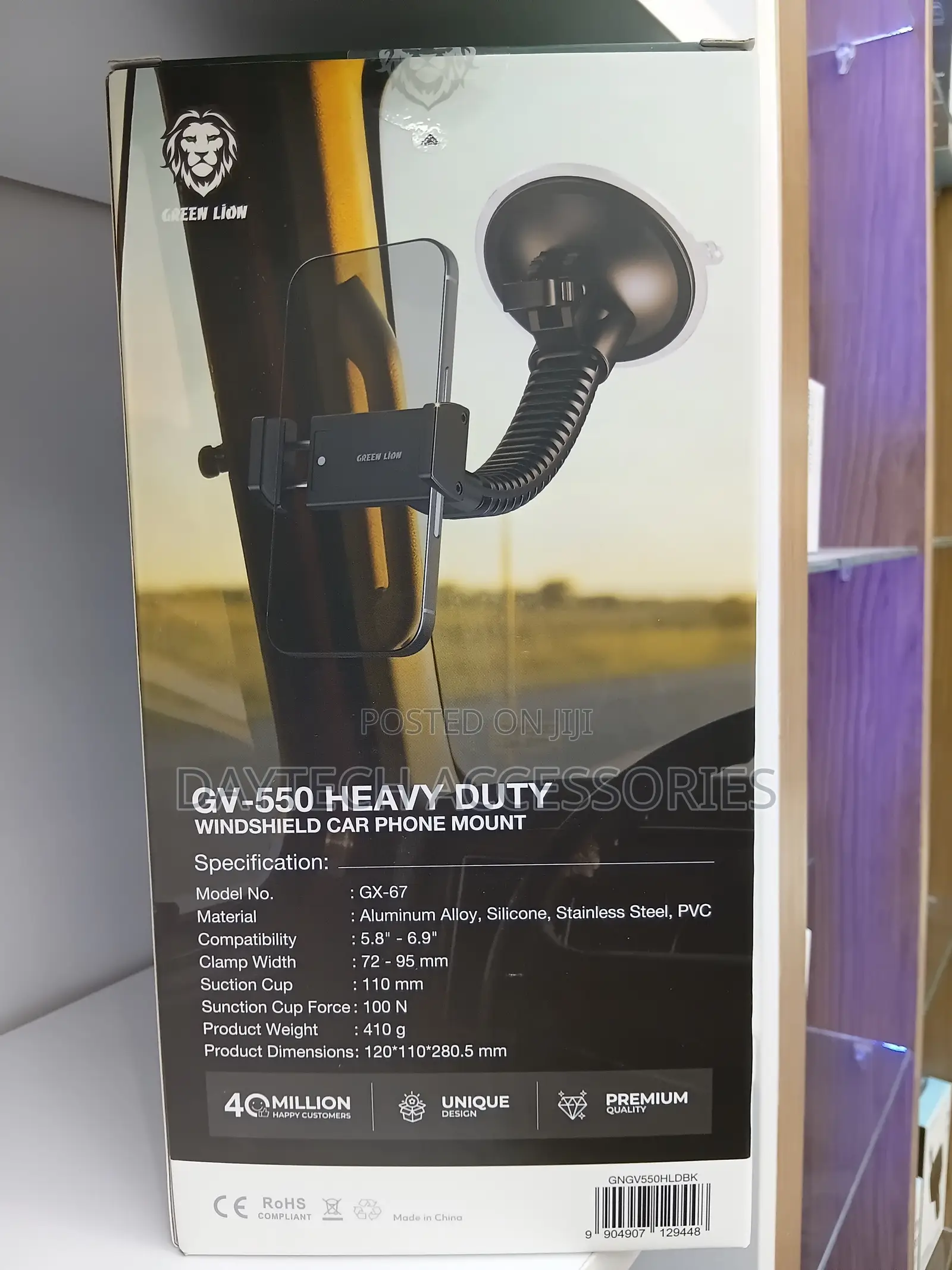 This Is a Green Lion GV-550 Heavy Duty Windshield Car Phone Mount.