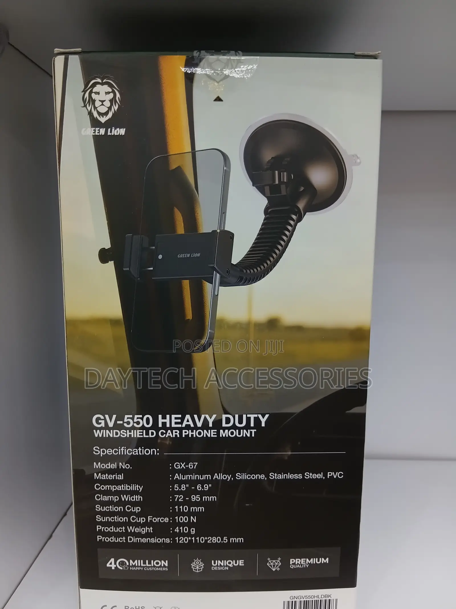 Green Lion GV-550 Heavy Duty Windshield Car Phone Mount - Black
