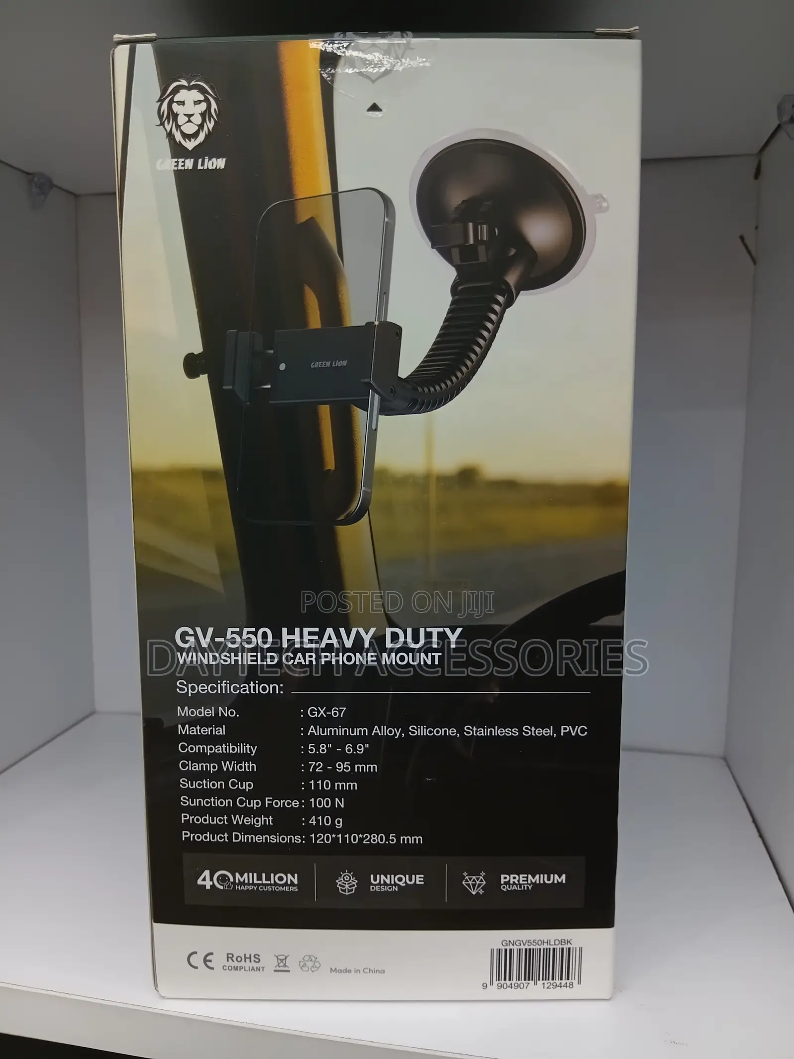 Green Lion Flexible Windshield Car Phone Holder With Suction Mount