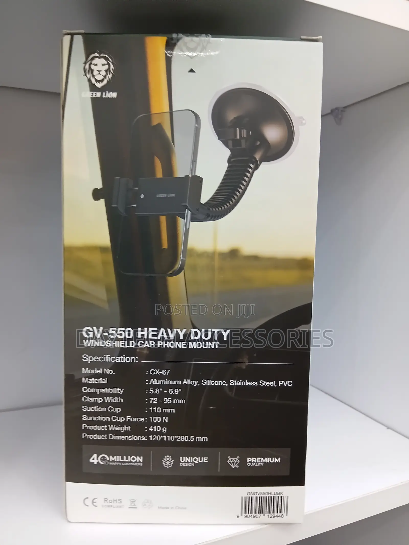 Green Lion Flexible Car Phone Holder With Suction Mount in Black