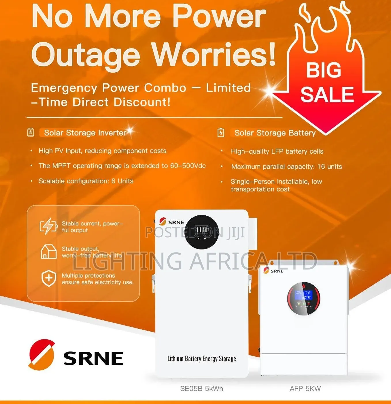 SRNE 5kva Inverter - 5.12kwh Lithium Battery Combo 5 Years Warranty