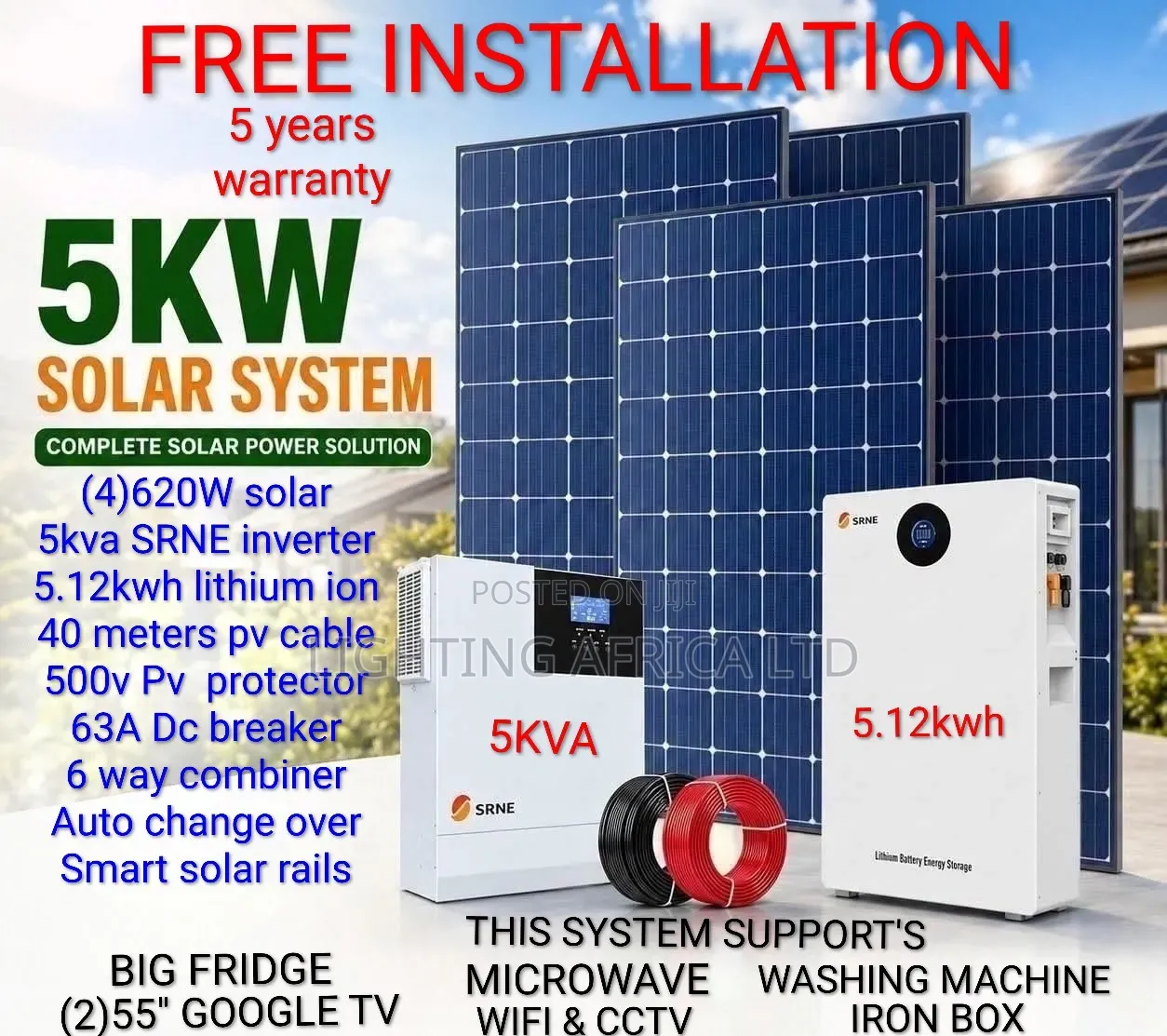 House 5kva - 5.12kwh Off-Grid Solar - (4)620w Solar Free Installation