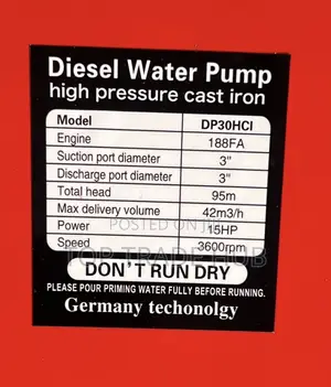 Pulsar Diesel High Pressure Water Pump Cast Iron 3 Inch 15HP 95m Head