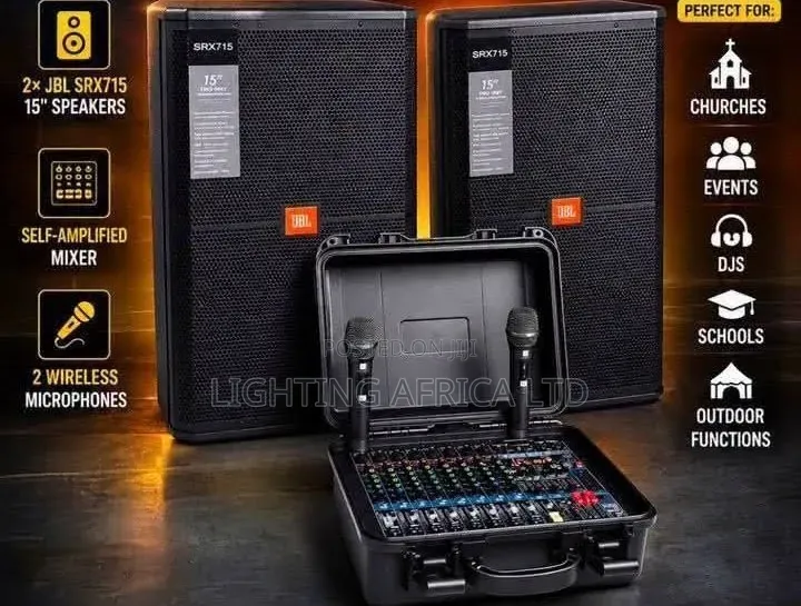 8 Channels Powered Mixer - Wireless Microphone - (2) JBL 15" Speaker's