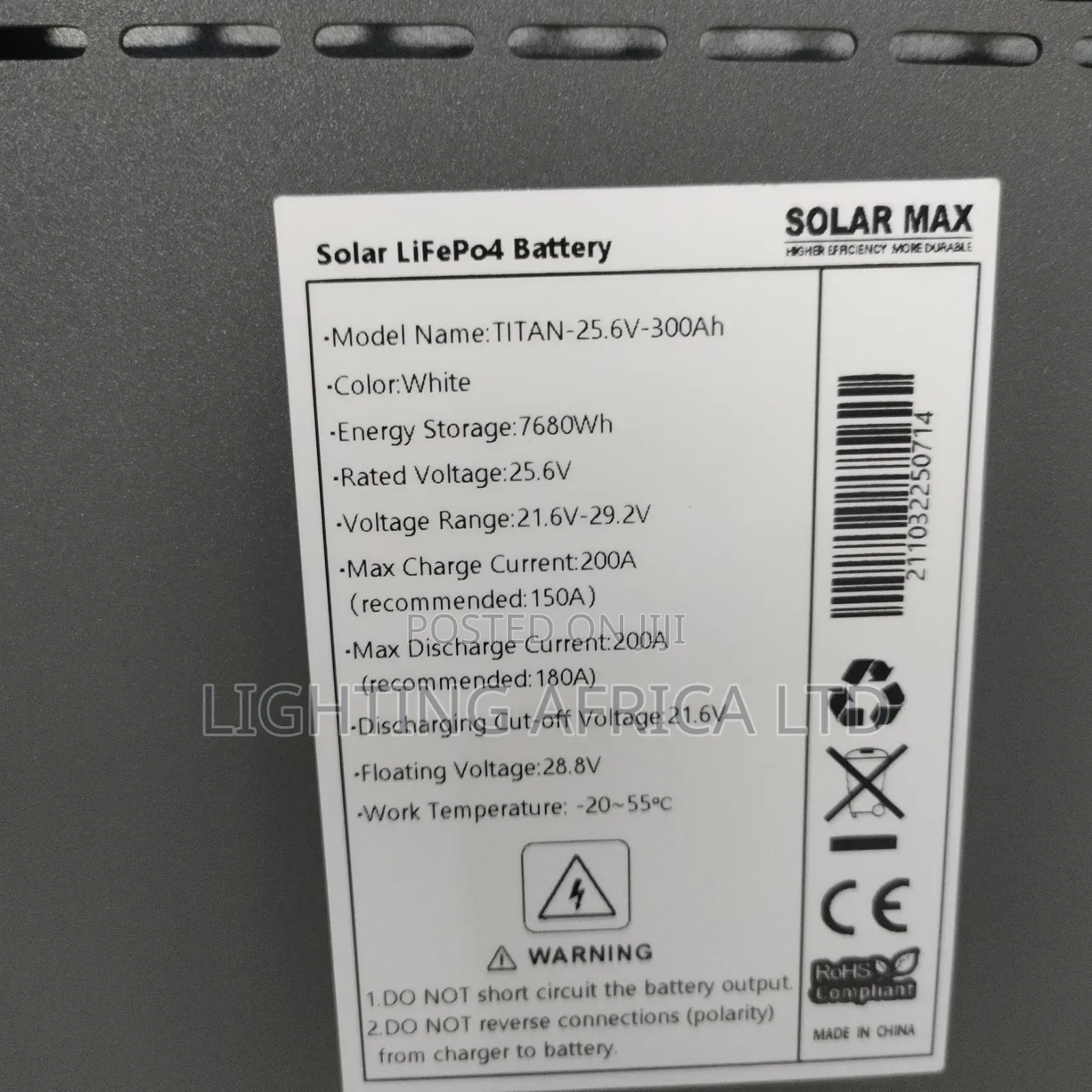 8kwh (7680wh) - 25.6 Volts Solarmax Lithium Solar Battery for Off-Grid